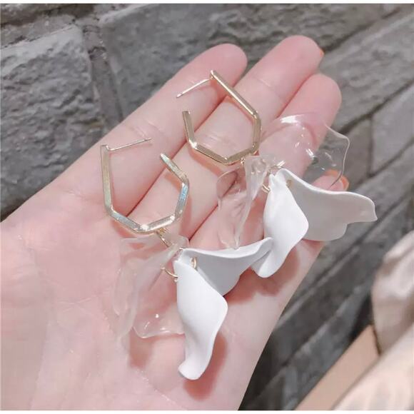 Rashida Clear Petal Statement Drop Earrings - Picture 5 of 8